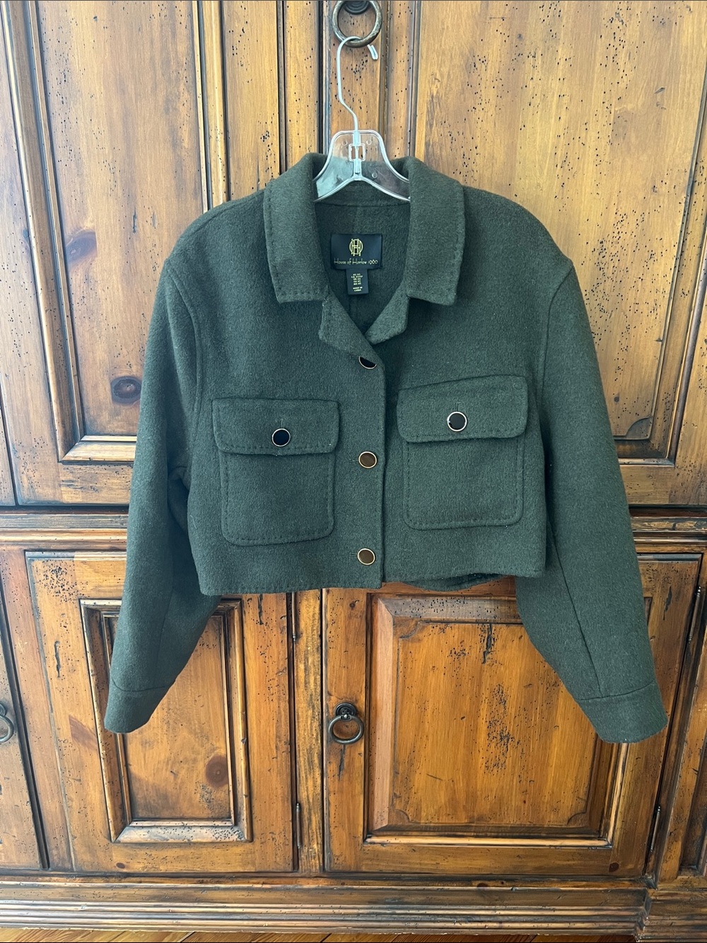 House of Harlow 1960 Cropped Pea Coat in Dark Green